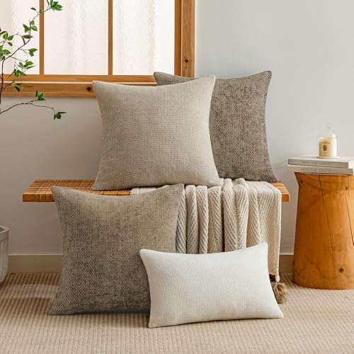 Brown Chenille Throw Pillow Covers 24x24 Inch Pack of 2 Modern Decorative Throw Pillow Cases Farmhouse Cross Covers Home Decor for Sofa Bedroom Living Room