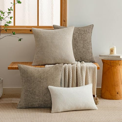 Brown Chenille Throw Pillow Covers 24x24 Inch Pack of 2 Modern Decorative Throw Pillow Cases Farmhouse Cross Covers Home Decor for Sofa Bedroom Living Room