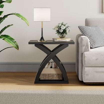 End Side Table Set of 2, Modern End Table with Storage Shelf, X-Design Side Table Living Room