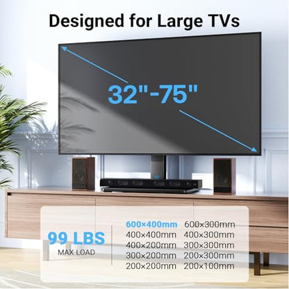 Universal Swivel TV Stand for 32-75 inch TVs, Table Top TV Stand Base up to 99 lbs, 4 Height Adjustable Universal TV Legs with Tempered Glass Base, Max VESA 600x400mm, PSTVS02-N1
