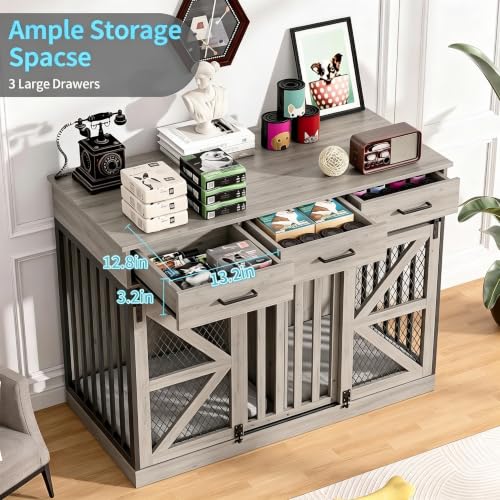 Spacesea Large Dog Crate Furniture with Sliding Barn Door, view 4