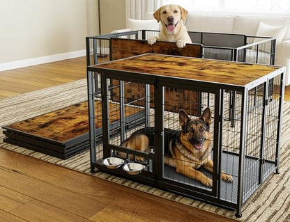 43.3" Heavy Duty Large Dog Crate with Wheels & Feeding Bowls, view 2