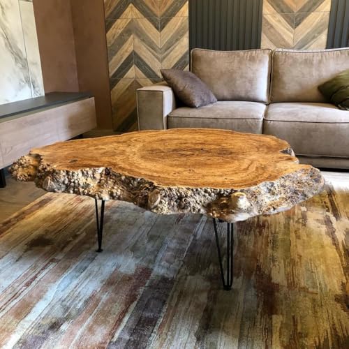 RESINHOMEFURNITURE Premium Solid Wood Live Edge Round Coffee Table Patio Table Console Table Living Room Table Hallway Table Office Table Corner Table End Table (Without Stand, 66 x 66 Inches)