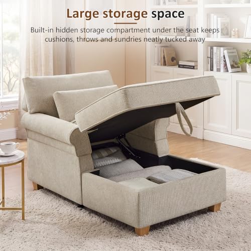 63.39" Oversized Chaise Lounge Chair with Storage, Chenille Beige, view 5