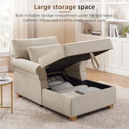 63.39" Oversized Chaise Lounge Chair with Storage, Chenille Beige, view 5