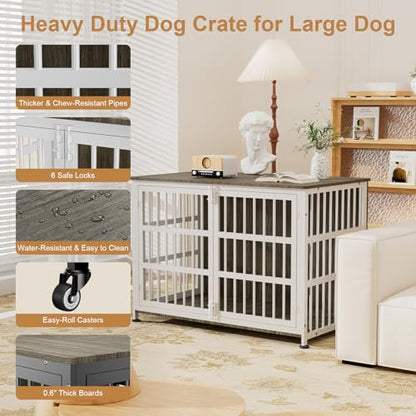46" XXL Dog Crate Furniture for for Large & Medium Dogs with Wheels, view 6