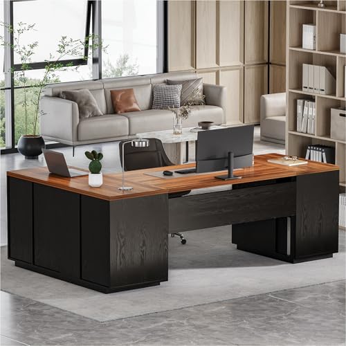 87-Inch Modern Executive Desk with File Cabinet, view 2