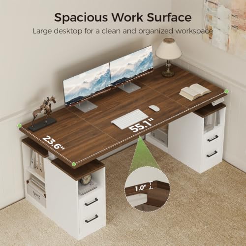 55 Inch Farmhouse Standing Desk with Storage Drawers, Walnut White, view 5