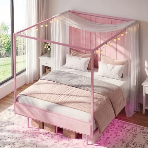 Full Canopy Platform Bed with Charging Station & LED Lights, view 2