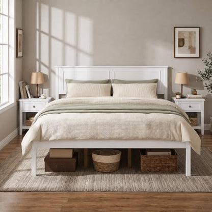 Queen Size Bed Frame, Farmhouse Wooden Platform Bed with Headboard, view 5