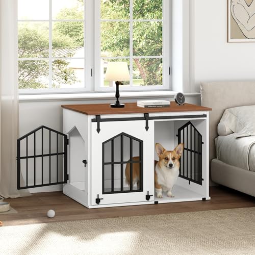 Dog Crate Furniture, 31.5" Farmhouse Dog Kennel with Sliding Barn Door, view 3