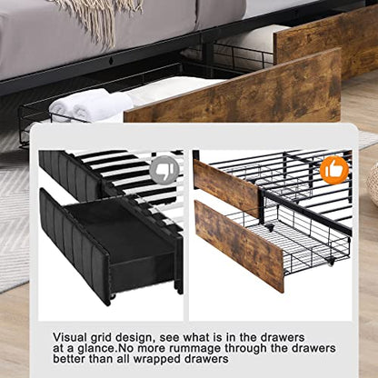 King Size Bed Frame with 4 Storage Drawers, view 7