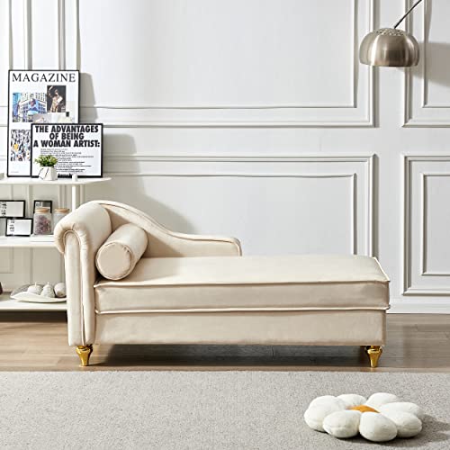 Modern Upholstery Chaise Lounge Chair with Storage Velvet (Beige), view 5