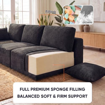 Sectional Couches for Living Room, Modern Boneless Couch with Deep Seat, Upholstered Cloud Sofa, No Assembly Required (Black, L Shaped Sofa)