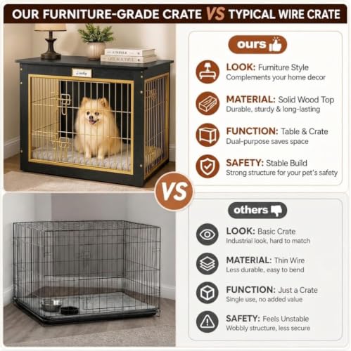 Dog Crate Furniture for Small/Medium Dog 28'' Wooden Dog Crate Indoor, view 7