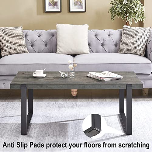 Modern Coffee Table, Rustic Wood and Metal Center Table, Rectangle Cocktail Tea Table for Living Room, Grey, 44 Inch