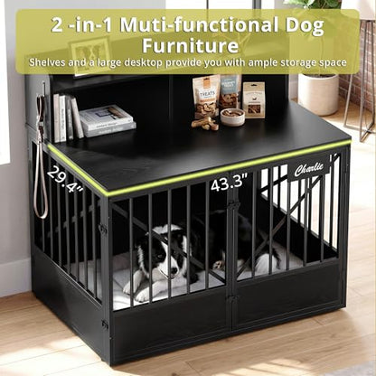 43.3" Dog Crate Furniture with Sunshade and Storage, view 7