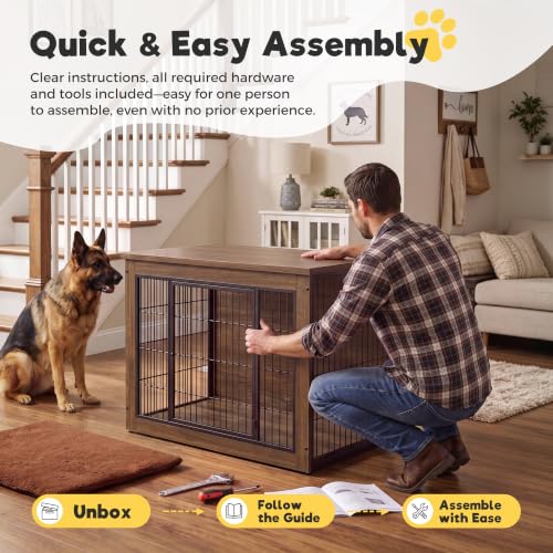 3-in-1 Wooden Dog Crate Furniture, Side Table & Kennel with Cushion, view 7