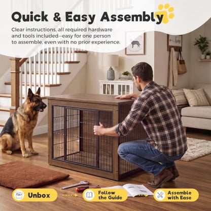 3-in-1 Wooden Dog Crate Furniture, Side Table & Kennel with Cushion, view 7