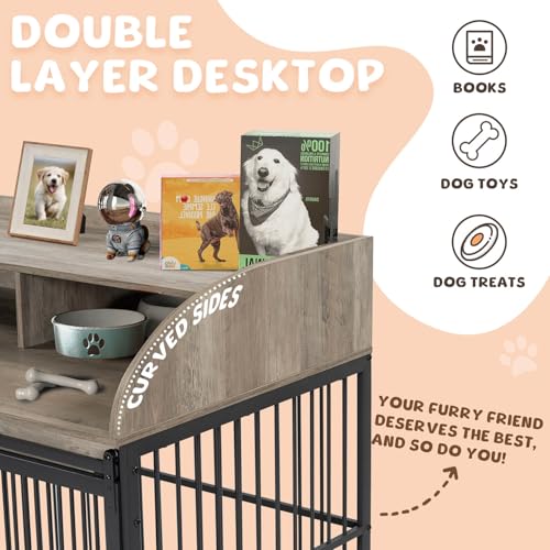 Medium Dog Crates, Farmhouse Table Dog Crate with Wheels & Lock, view 6