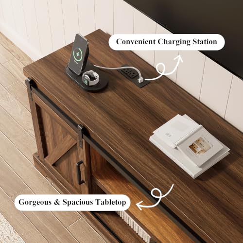 60" Farmhouse TV Stand for 70" TVs, Modern Entertainment Center, Brown, view 6