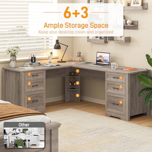 Farmhouse Home Office Desk with 6 Drawers, view 4