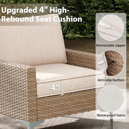 4-Piece Outdoor Sectional Sofa Set, All-Weather Wicker Patio Furniture with L/R armrest & Tempered Glass Table, Comfortable Garden Conversation Set for Backyard, Poolside, Deck,Beige