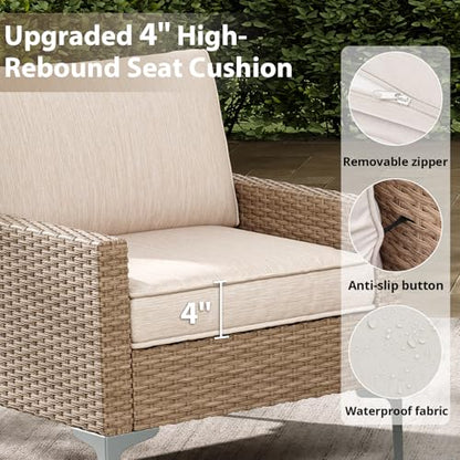 4-Piece Outdoor Sectional Sofa Set, All-Weather Wicker Patio Furniture with L/R armrest & Tempered Glass Table, Comfortable Garden Conversation Set for Backyard, Poolside, Deck,Beige