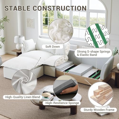 111” Oversized Modular Sectional Sofa, Comfy Down Fill Cloud Couch, L Shaped 4 Seater Couches with Washable Cover, Convertible Sectional Couches for Living Room, Cream White