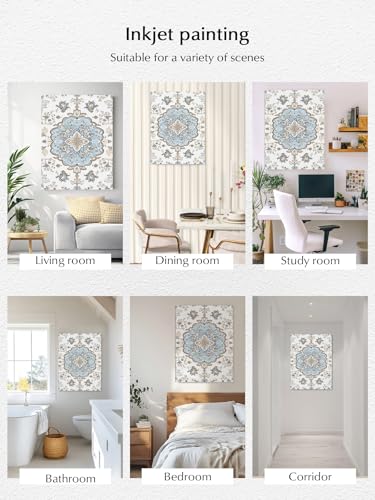NuYeBiofx Retro Ethnic Floral Canvas Wall Art Prints,40"x28" Framed Picture Artwork Pattern Border Printed Canvas Oil Painting for Living Room Bedroom Office,Ready to Hang