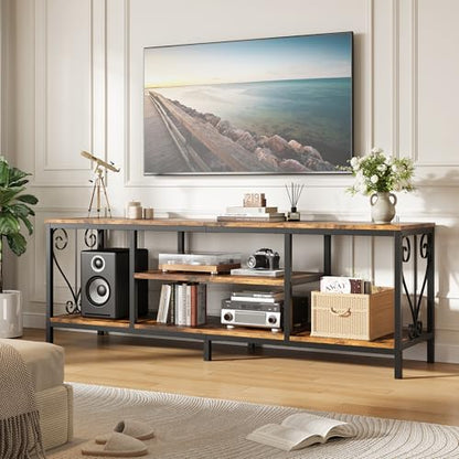 TV Stand for 65 70 75 Inch TVs, 63" Heavy-Duty Industrial Entertainment Center with 3-Tier Open Shelves, Solid 6-Leg Structure & Soundbar Space, TV Console Table for Living Room and Bedroom