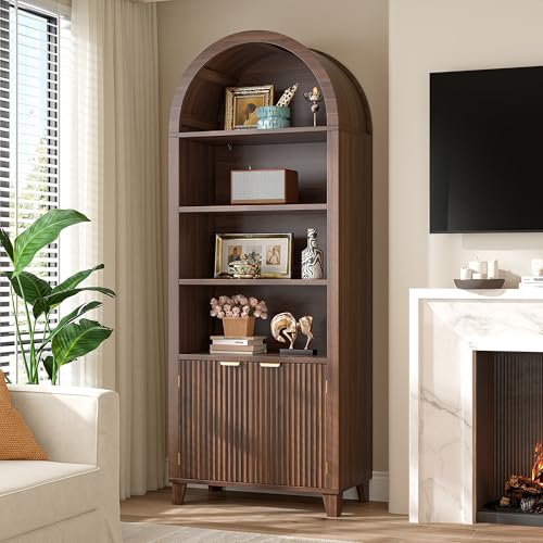 Arched Bookshelf, 6-Tier Storage Arched Cabine, Walnut, view 4