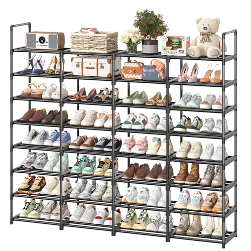 8-Tier Shoe Rack Large Capacity 64 Pairs Tall Shoe Shelf, Sturdy Metal Shoe Organizer for Entryway, Closet, Bedroom, Black