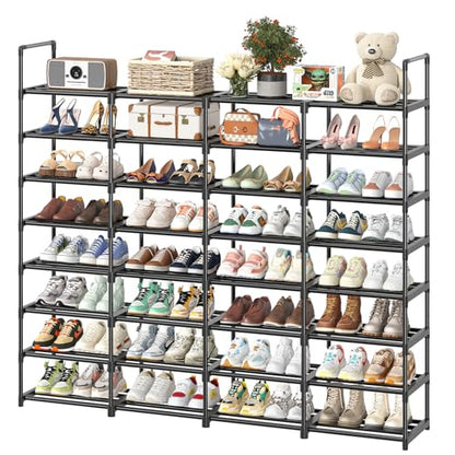 8-Tier Shoe Rack Large Capacity 64 Pairs Tall Shoe Shelf, Sturdy Metal Shoe Organizer for Entryway, Closet, Bedroom, Black
