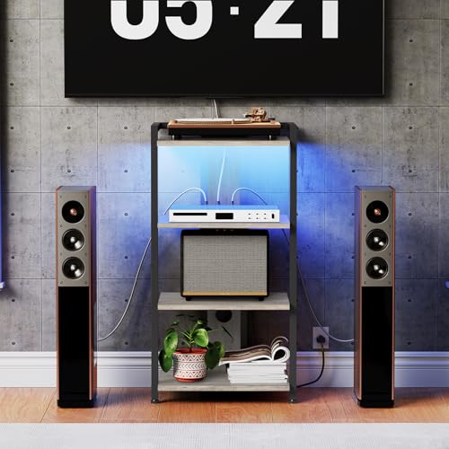4-Tier AV Media Stand, Media Console with Charging Station&LED Light, view 3