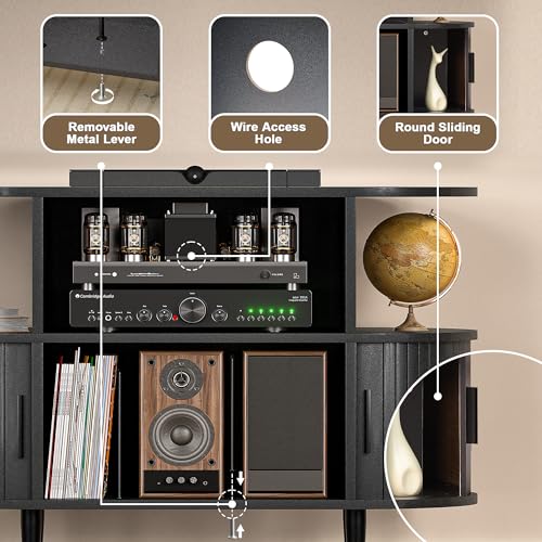 Large Record Player Stand with Storage and Shelves (Black), view 6