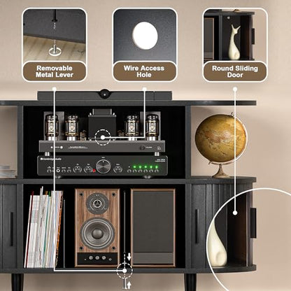 Large Record Player Stand with Storage and Shelves (Black), view 6