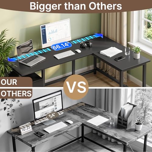 66'' Gaming Desk with USB Ports Reversible L Shaped Computer Desk, view 8
