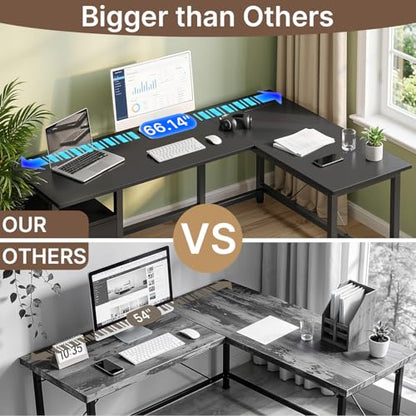 66'' Gaming Desk with USB Ports Reversible L Shaped Computer Desk, view 8