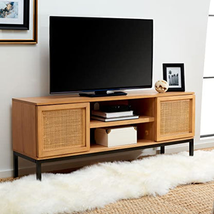 Safavieh Home Collection Zadie Coastal Natural/Black 1-Shelf Rattan Entertainment Stand up to 60" Flatscreen TV Media Unit