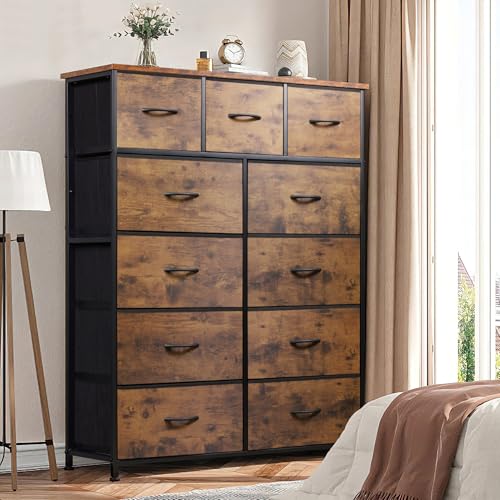 Entertainment Center with 11 Fabric Drawers, Rustic Brown, view 5