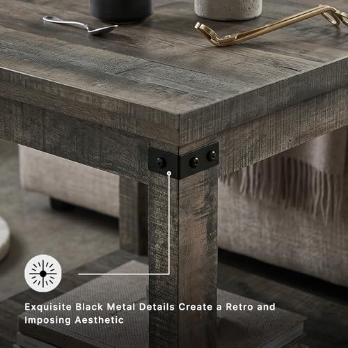 Signature Design by Ashley Hollum End Table, 24 Inch Square Side Table, Farmhouse Wood Look, Storage Shelf for Living Room, Rustic Brown