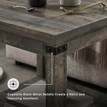 Signature Design by Ashley Hollum End Table, 24 Inch Square Side Table, Farmhouse Wood Look, Storage Shelf for Living Room, Rustic Brown