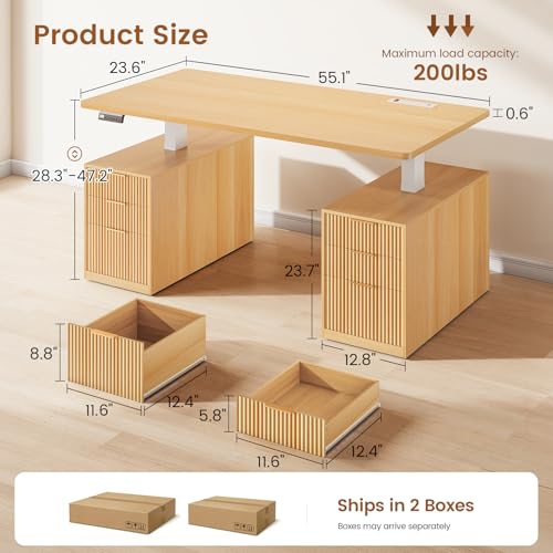 Electric Standing Desk with 6 Drawers, 55" Adjustable Stand up Desk with Storage, view 3