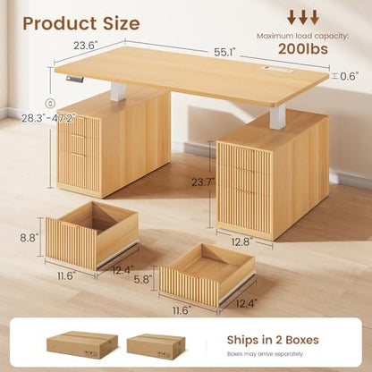 Electric Standing Desk with 6 Drawers, 55" Adjustable Stand up Desk with Storage, view 3