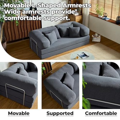 78''Convertible Modular Sleeper Sofa Bed, 5-in-1 Folding Boneless Couch, Pull Out Floor Sleeper, Modular Lounge Sofa for Living Room Bedroom, Multi-Function Foldable Sofa
