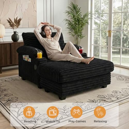 Chaise Lounge Chair with Adjustable Backrest, Storage Ottoman, view 7
