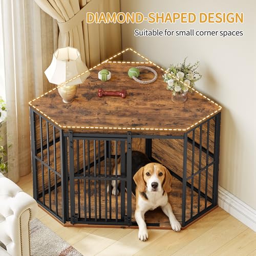 Corner Dog Crate Furniture Wooden Dog Kennel Indoor with Barn Door, view 5