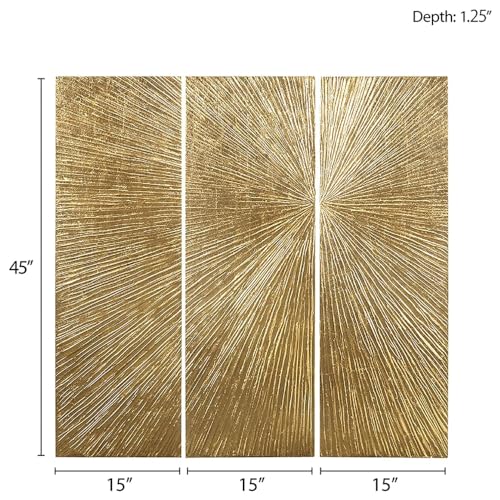3-pc Modern Sunburst Design Wall Art Set Pictures Resin Dimensional Radiant for Home Decor Decoration Easy Hanging, 15" W X 45" H X 1.25" D