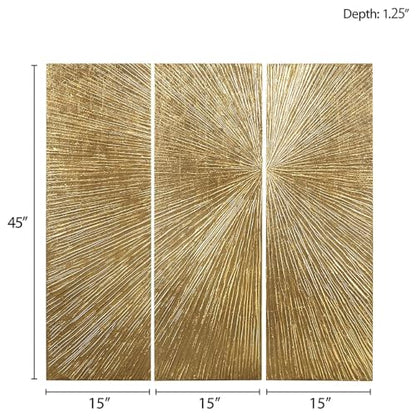 3-pc Modern Sunburst Design Wall Art Set Pictures Resin Dimensional Radiant for Home Decor Decoration Easy Hanging, 15" W X 45" H X 1.25" D